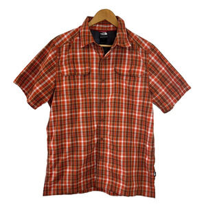 The North Face‎ Shirt Men's M Orange Plaid Check Button Up Outdoor Hiking